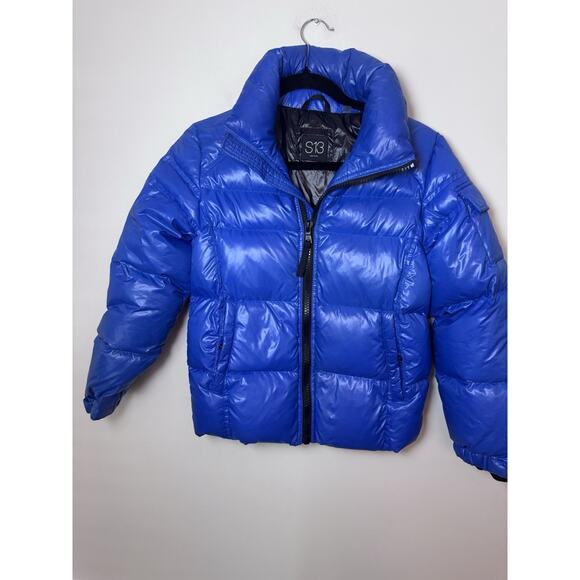S13 By Sam Kids Glossy Blue Hooded Goose Down Puffer Jacket Sz 12 - Picture 1 of 16